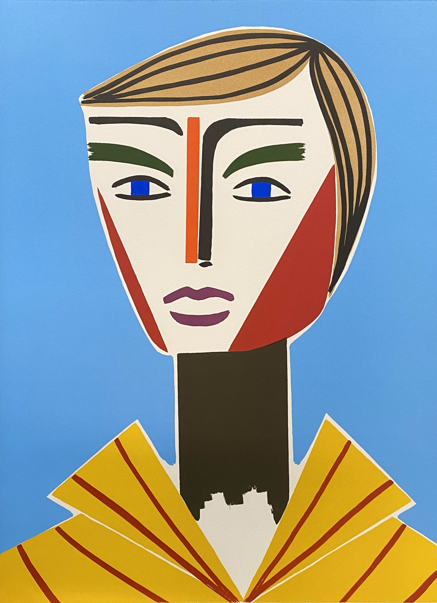 "Rejsende med gul skjorte", Henrik Godsk, 2025, litografi